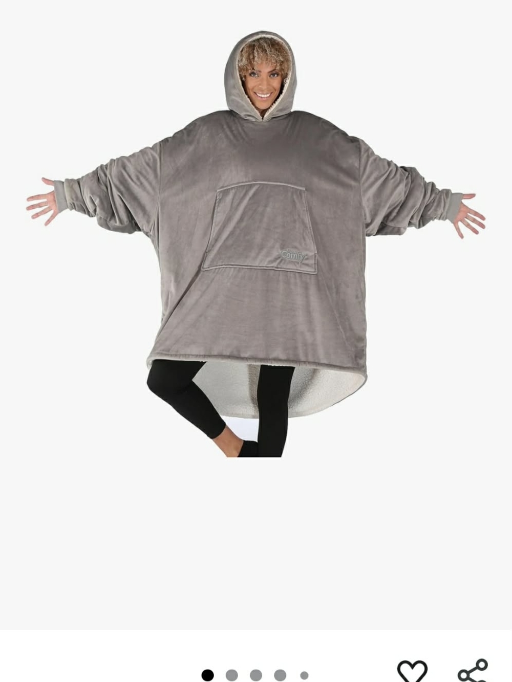 Comfy Microsuede Fleece Lined Snuggie Grey One Size NIB